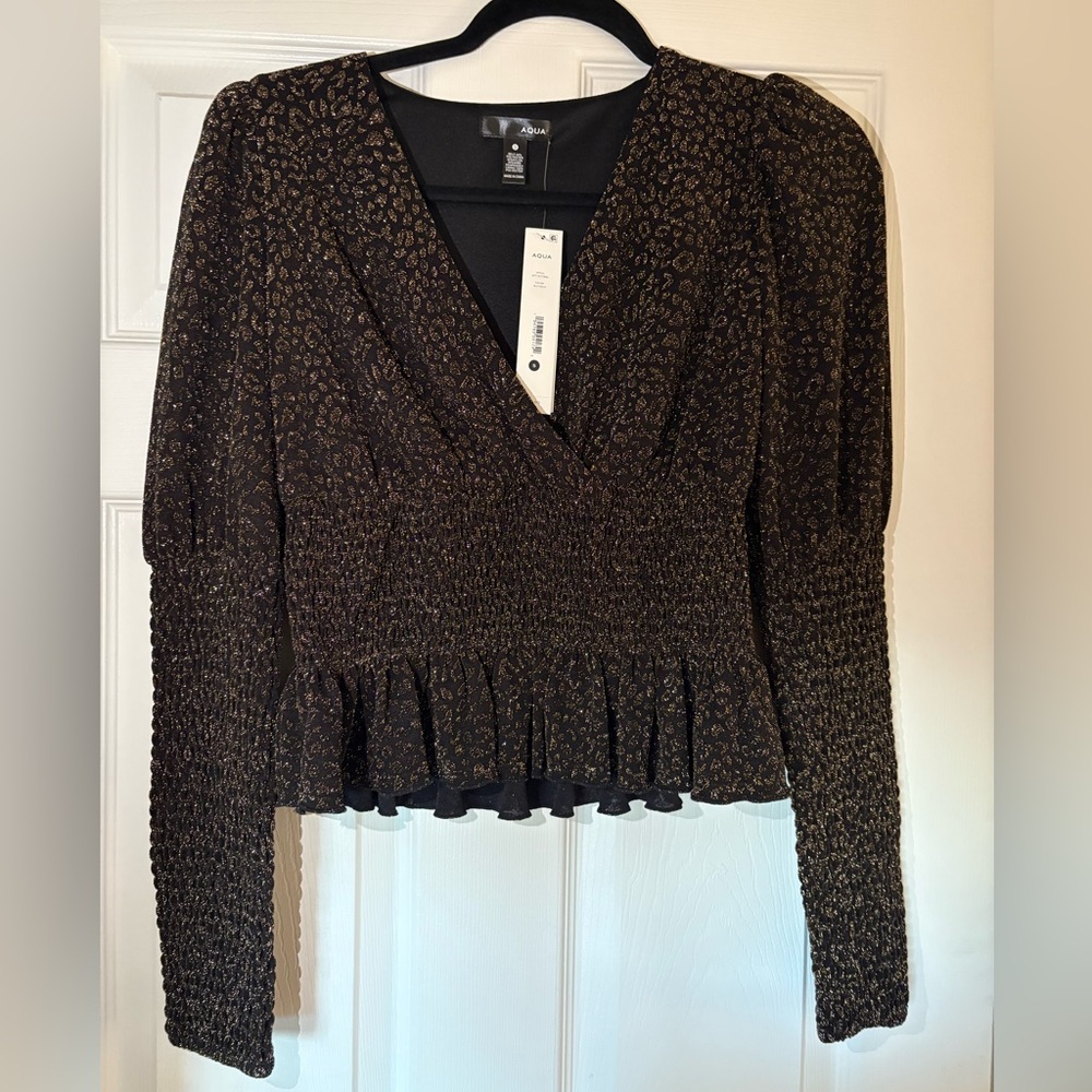 Aqua Black and Gold Patterned Blouse